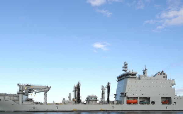 Royal Canadian Navy's MV ASTERIX departs Pearl Harbor during RIMPAC 2018