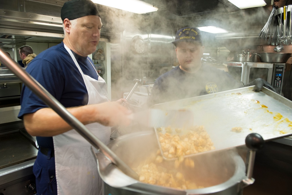Coast Guard prepares lunch for CGC Bertholf crew