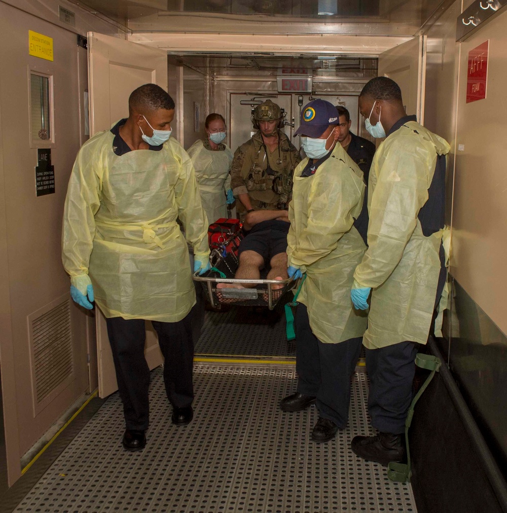 USNS Mercy participates in a SAR and Chemical DECON Drill during RIMPAC 2018