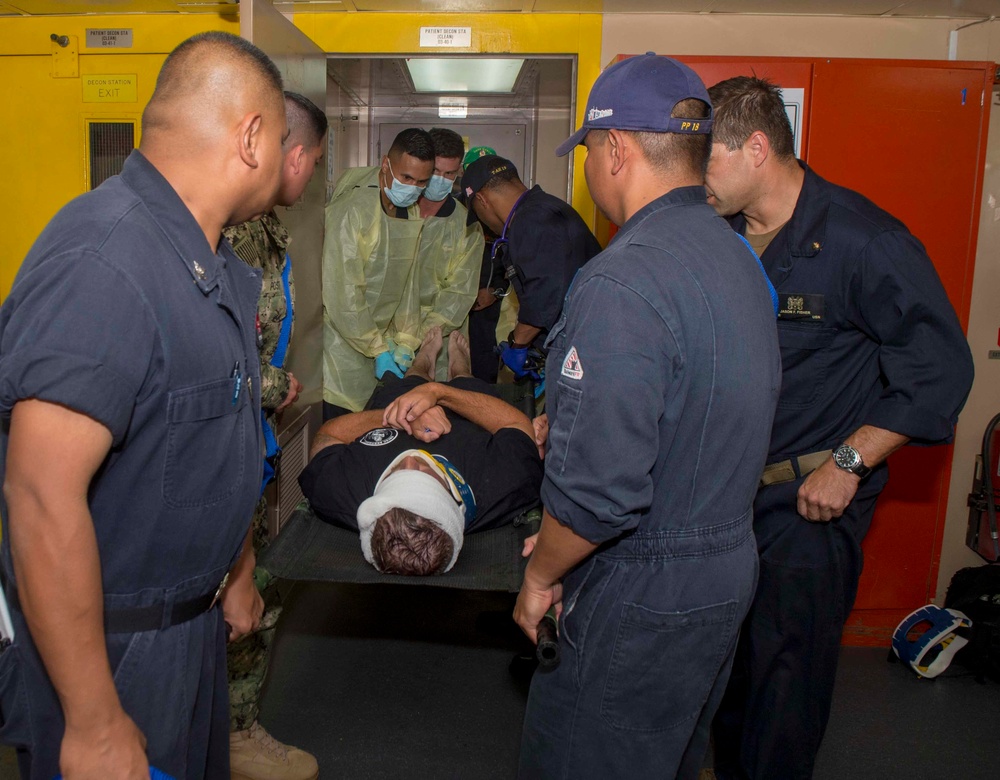 USNS Mercy participates in a SAR and Chemical DECON Drill during RIMPAC 2018