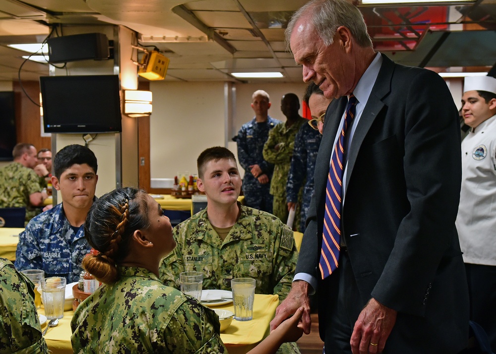 SECNAV visits with BLR Sailors.