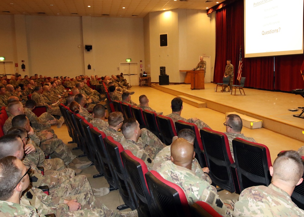 28 ID commander holds mid-deployment town hall to update soldiers, field questions