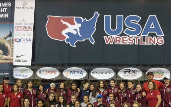 Marines award Team California wrestling championship trophy