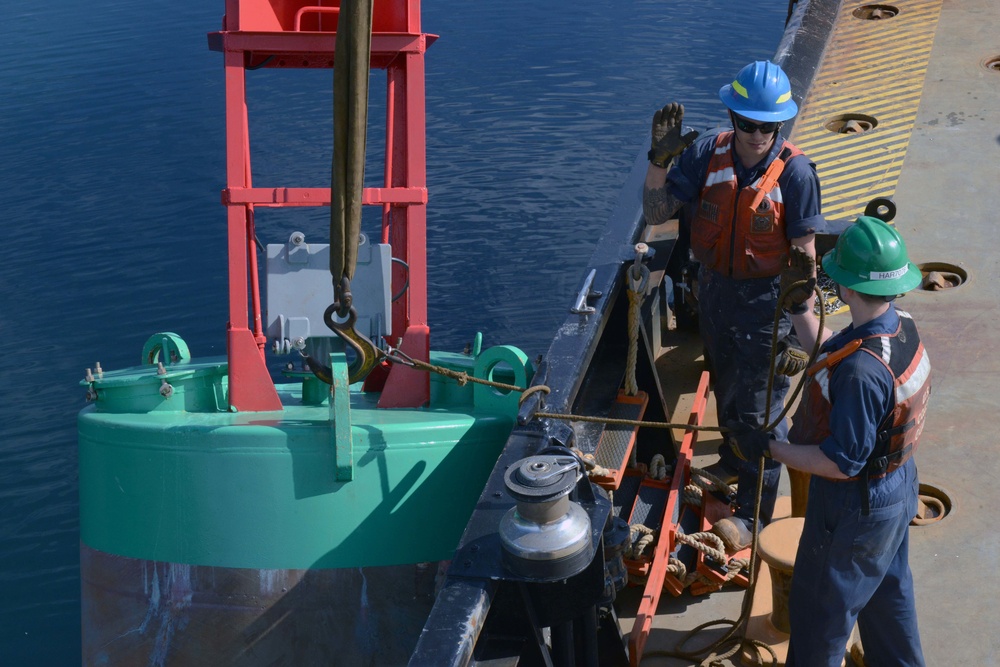 Coast Guard Cutter SPAR crew members conduct training buoy evolution