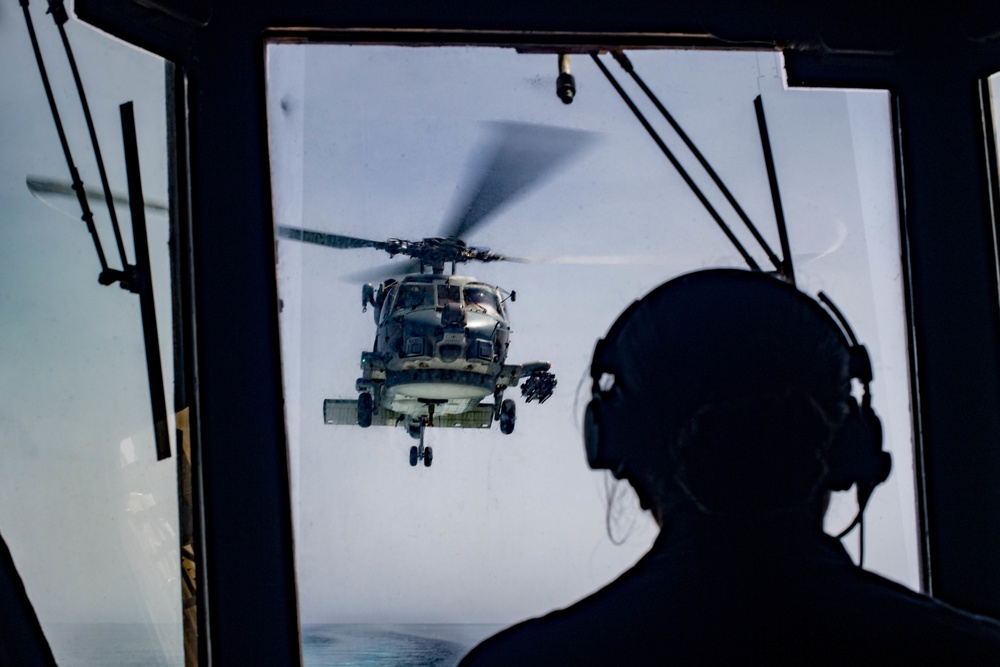Helo lifts off on USS Jason Dunham (DDG 109)