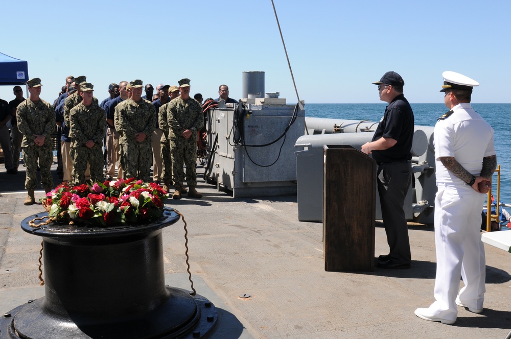 U.S. Navy commemorates the 100th anniversary of the sinking of the USS San Diego (ACR 6) with a wreath laying ceremony.