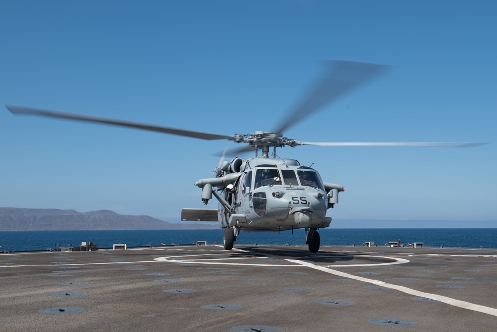 USS Harpers Ferry conducts flight operations