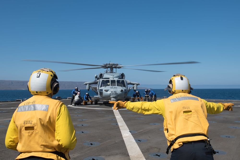 USS Harpers Ferry conducts flight operations