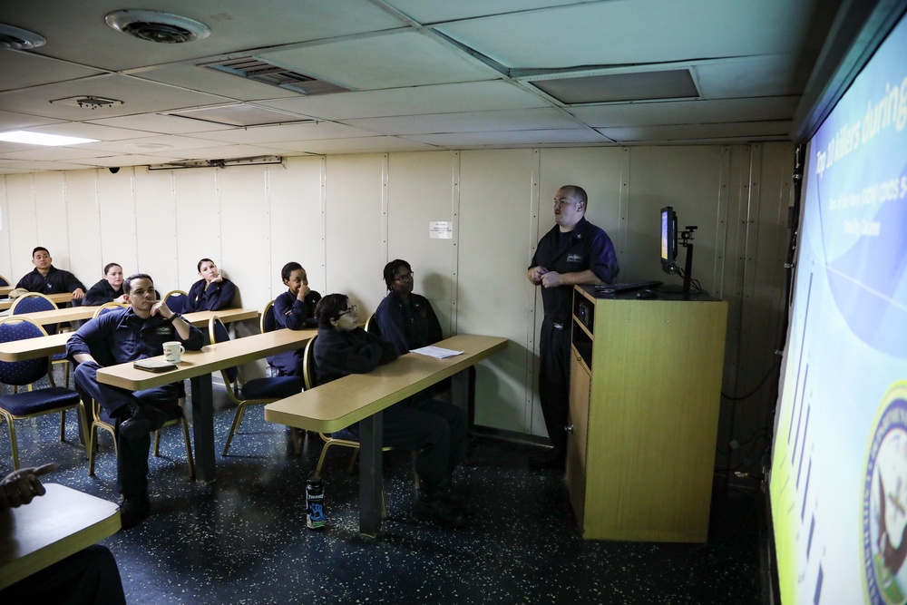 USS Mount Whitney (LCC 20) conducts safety stand down training