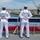 USNS Mercy Sailors man the rails as the ship returns to homeport after completion of Pacific Partnership 2018, participation in RIMPAC 2018