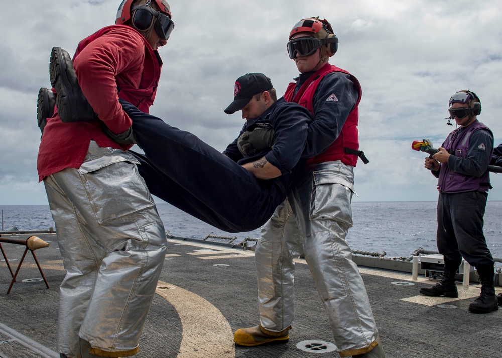 USS Lake Champlain trains in crash and salvage drill during RIMPAC 2018