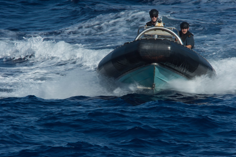 Rigid Hull Inflatable Boat (RHIB) returns to HMCS Vancouver During RIMPAC 2018