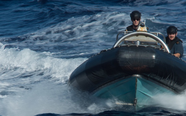 Rigid Hull Inflatable Boat (RHIB) returns to HMCS Vancouver During RIMPAC 2018