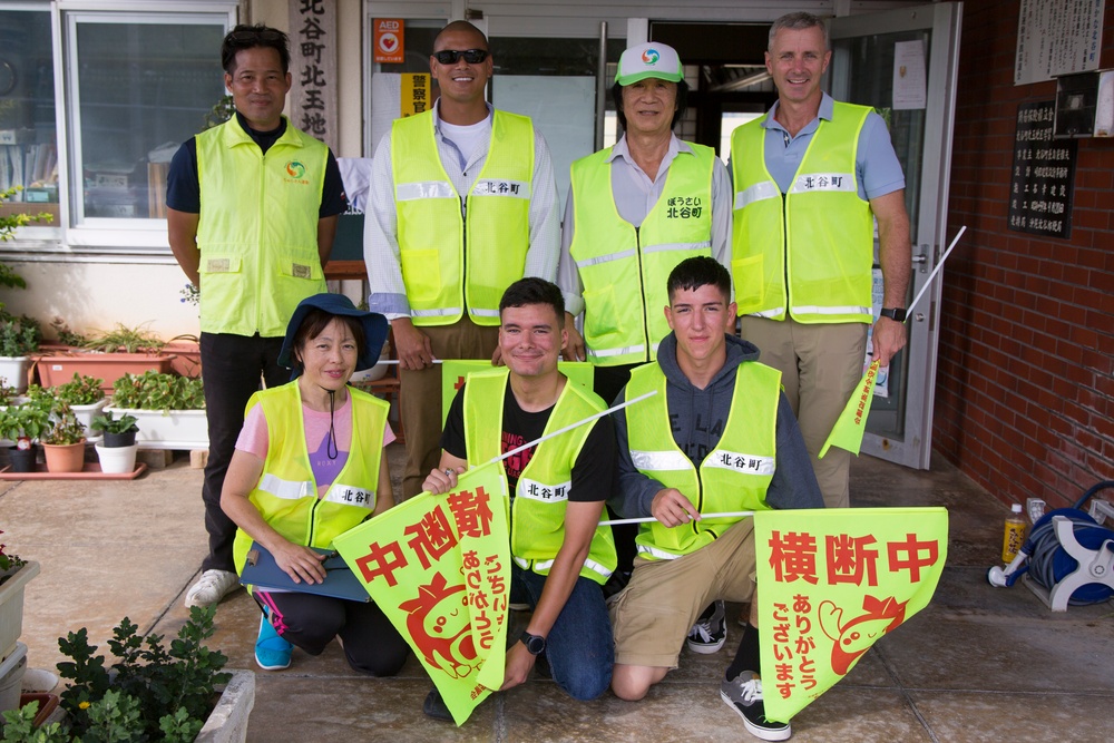 Marines volunteer as crossing guards for local elementary school in Chatan Town