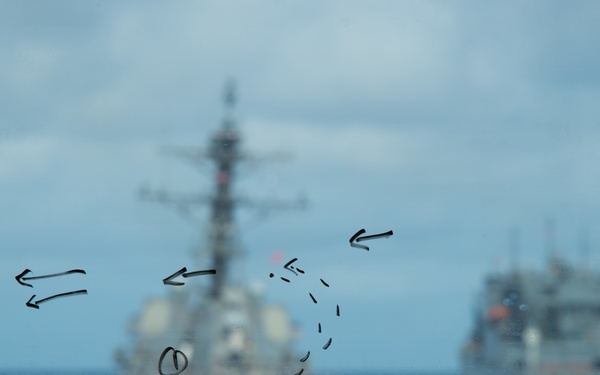 HMCS Vancouver conducts a replenishment-at-sea with USNS Carl Brashear while sailing with USS William P. Lawrence during RIMPAC 2018