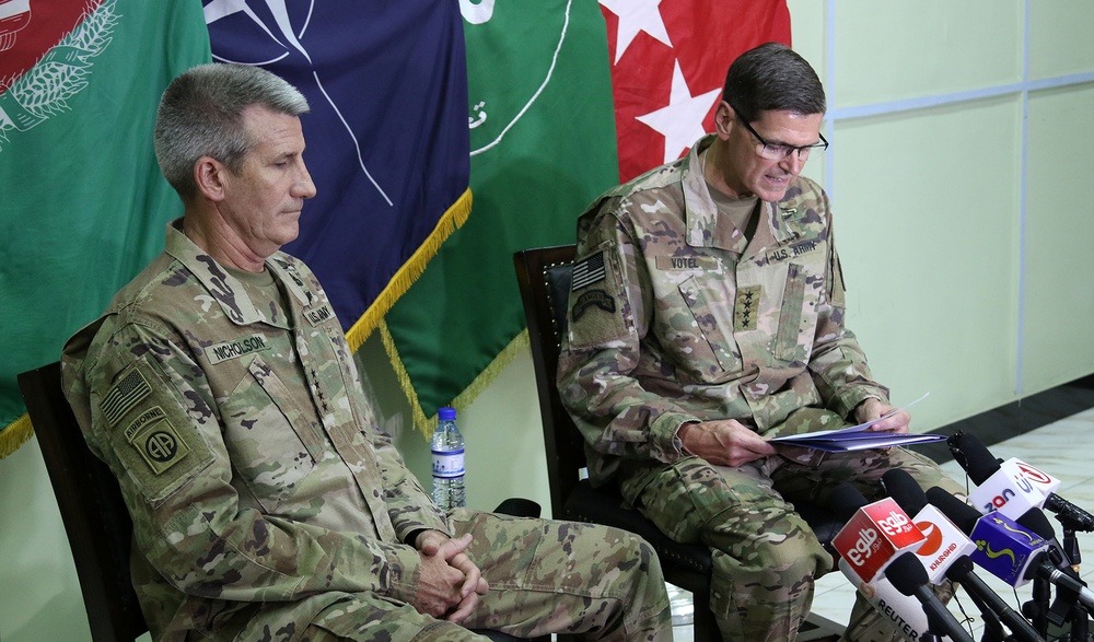 Nicholson, Votel press conference in Kabul