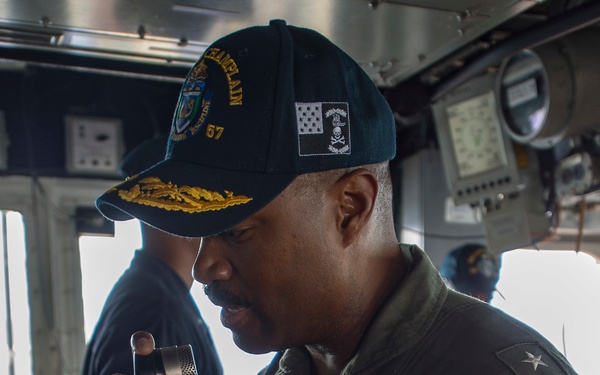 Commander, Carrier Strike Group One, Rear Adm. Alvin Holsey, visits USS Lake Champlain (CG 57)