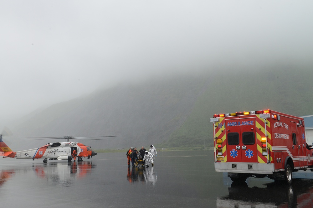 Coast Guard Air Station Kodiak conducts medevac from FV Nordic Cross