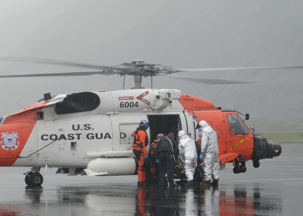 Coast Guard Air Station Kodiak conducts medevac from FV Nordic Cross