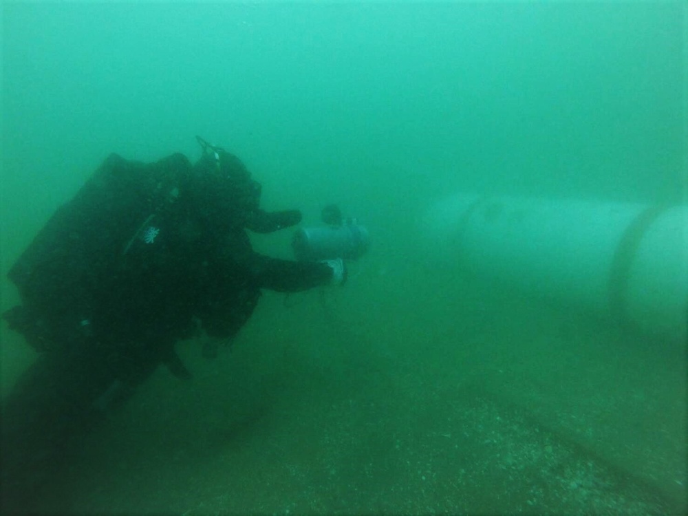 Japan Maritime Self-Defense Force EOD technician locates exercise mines on sea floor during RIMPAC 2018