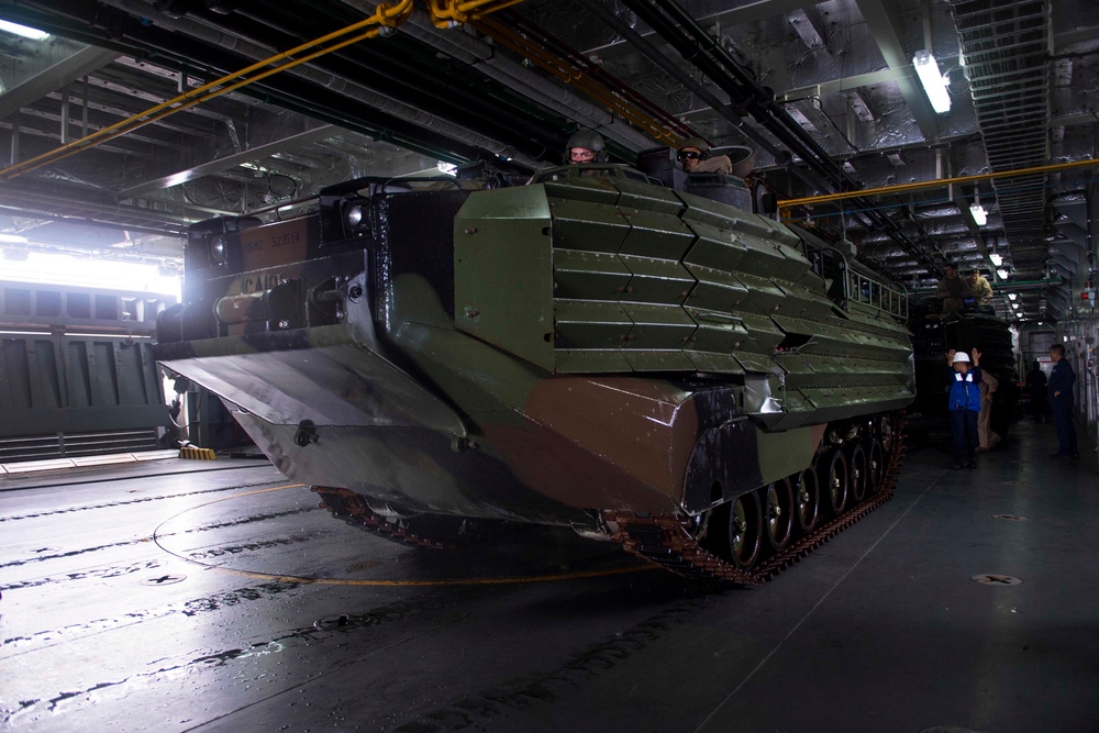 Assault amphibious vehicles board Philippine Navy landing platform dock BRP Davao Del Sur during RIMPAC