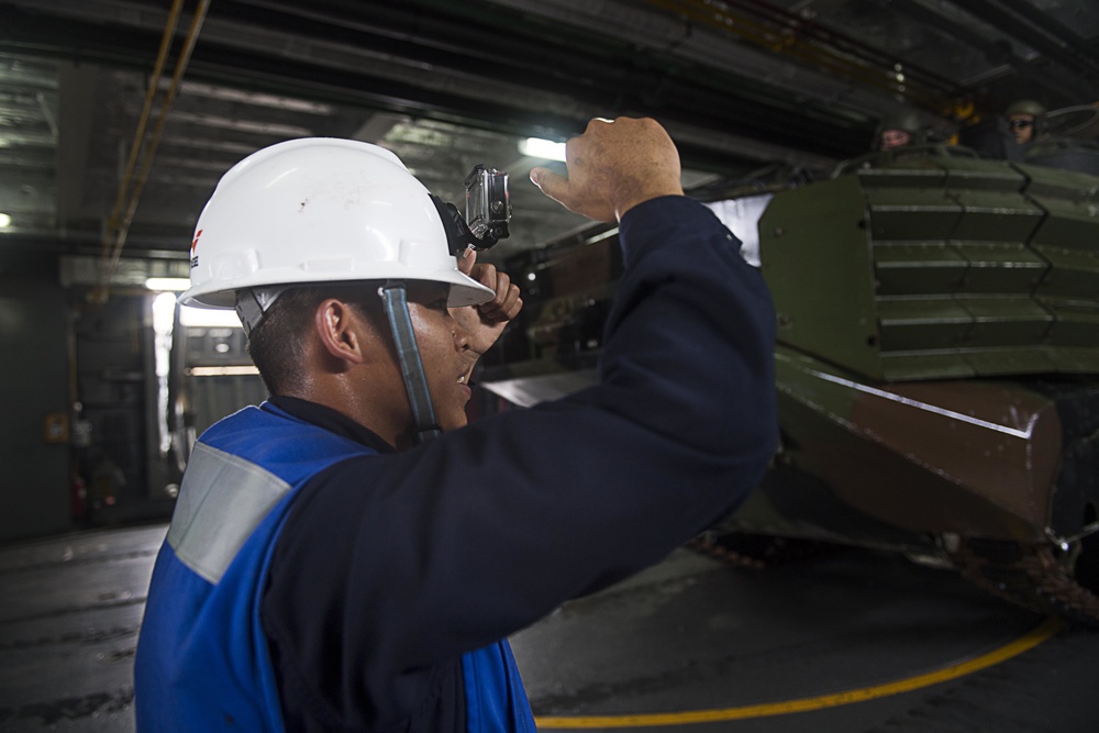 Assault amphibious vehicles board Philippine Navy landing platform dock BRP Davao Del Sur during RIMPAC