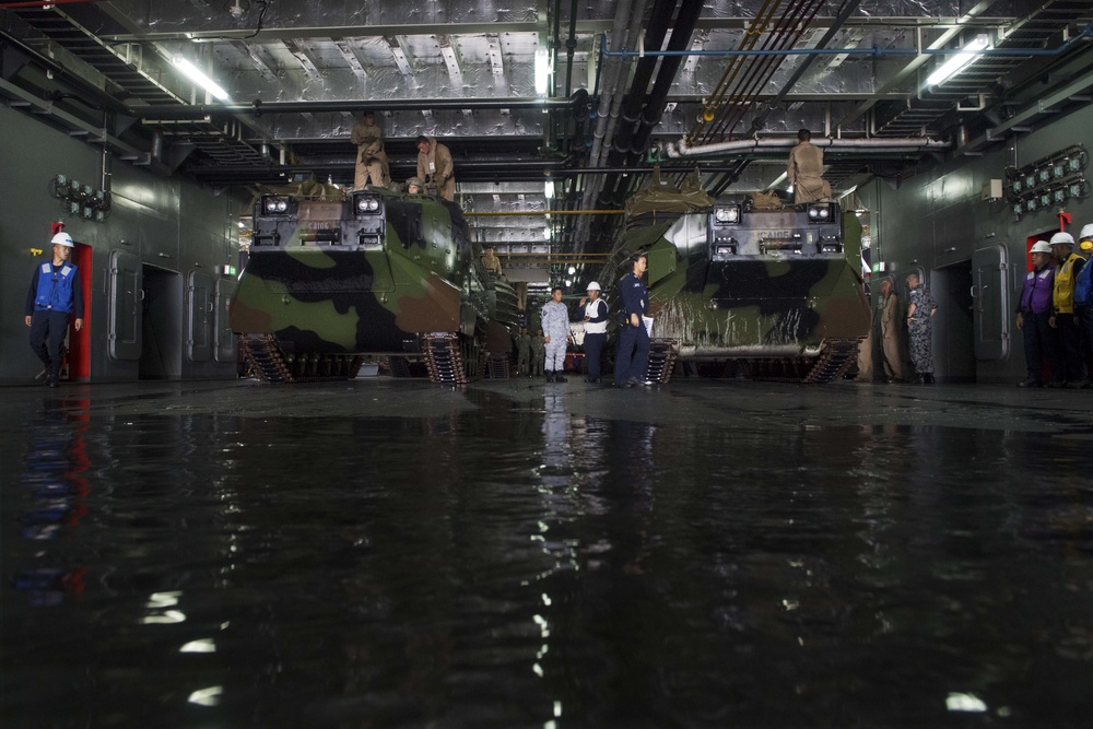 Assault amphibious vehicles board Philippine Navy landing platform dock BRP Davao Del Sur during RIMPAC