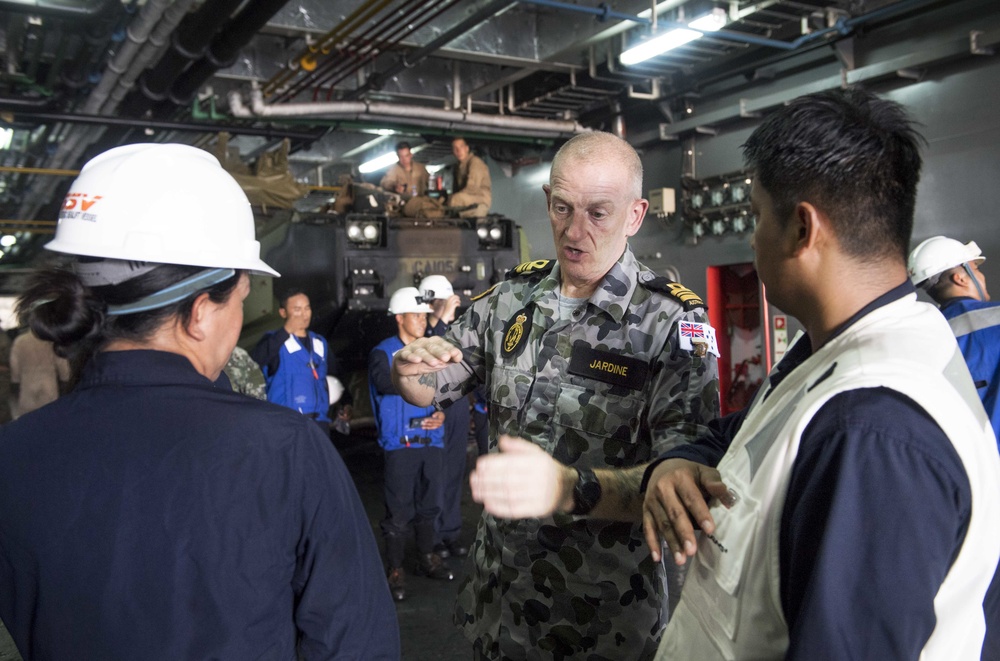 Assault amphibious vehicles board Philippine Navy landing platform dock BRP Davao Del Sur during RIMPAC