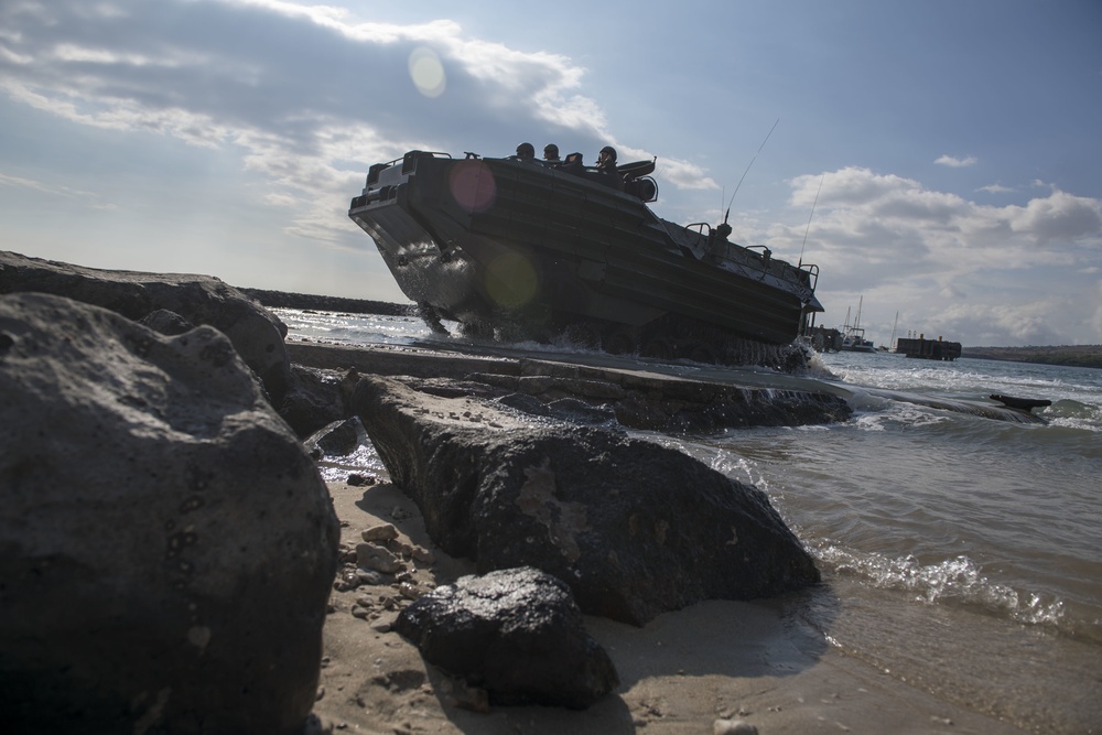 Assault Amphibious Vehicles Pick Up Troops Following Exercises At Pohakuloa Training Area During RIMPAC