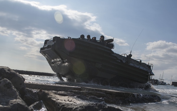 Assault Amphibious Vehicles Pick Up Troops Following Exercises At Pohakuloa Training Area During RIMPAC