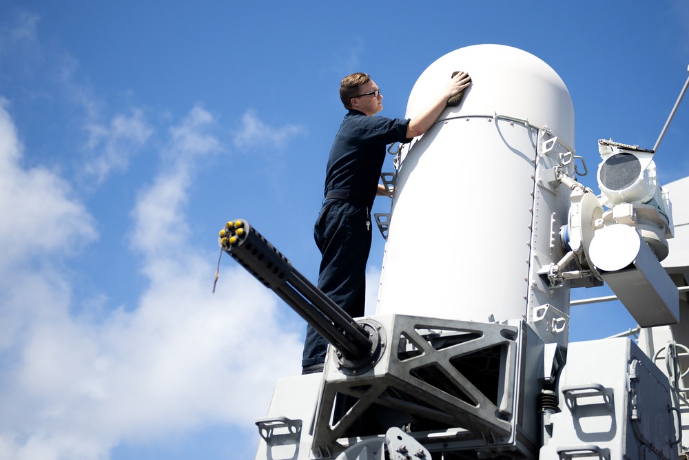 USS Preble (DDG 88) conducts routine operations at sea.