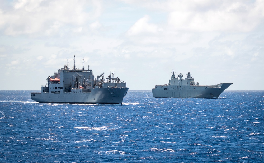 USNS Carl Brashear and HMAS Adelaide Underway During RIMPAC 2018
