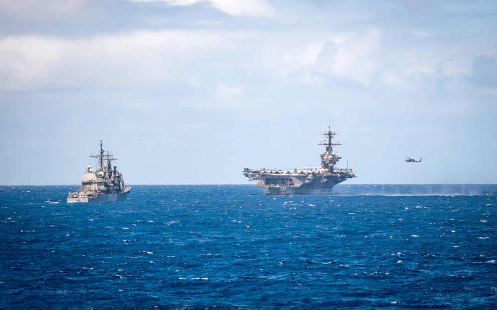USS Lake Champlain and USS Carl Vinson Underway During RIMPAC 2018