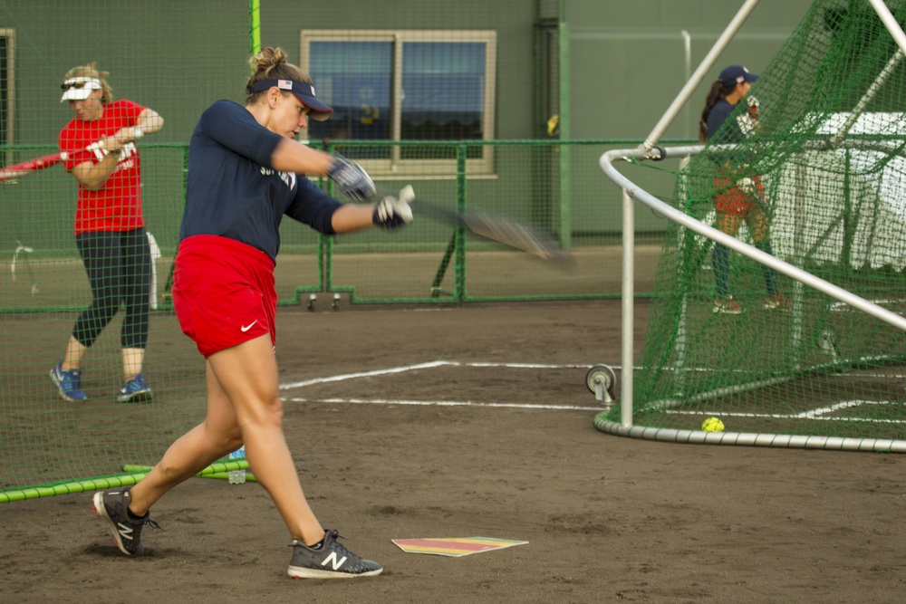 USA Women’s National Softball Team practice in Iwakuni City