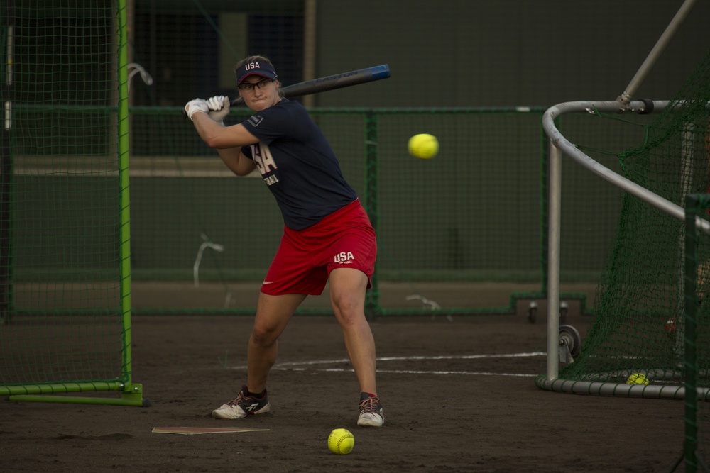 USA Women’s National Softball Team practice in Iwakuni City