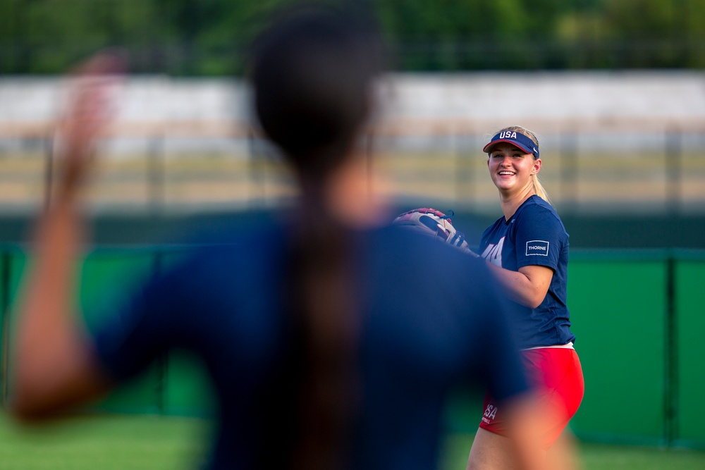 USA Women's National Softball Team practice in Iwakuni City