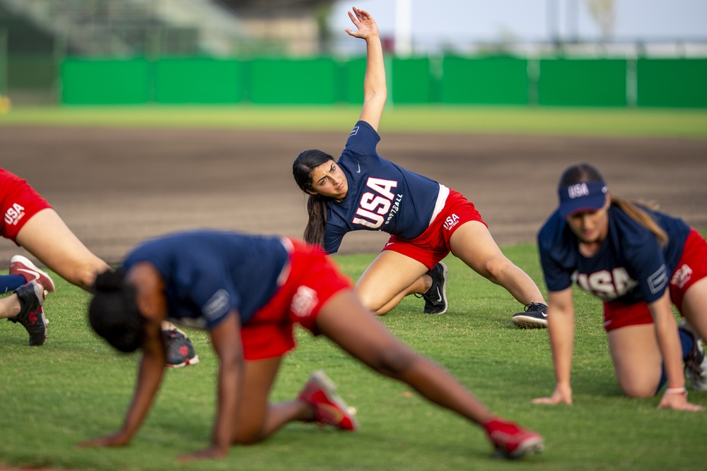 USA Women's National Softball Team practice in Iwakuni City