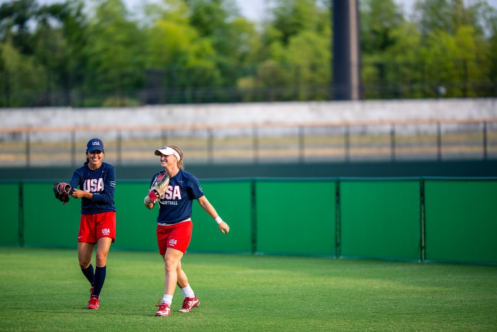 USA Women's National Softball Team practice in Iwakuni City