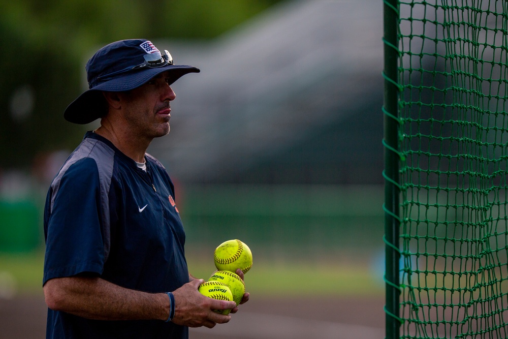 USA Women's National Softball Team practice in Iwakuni City