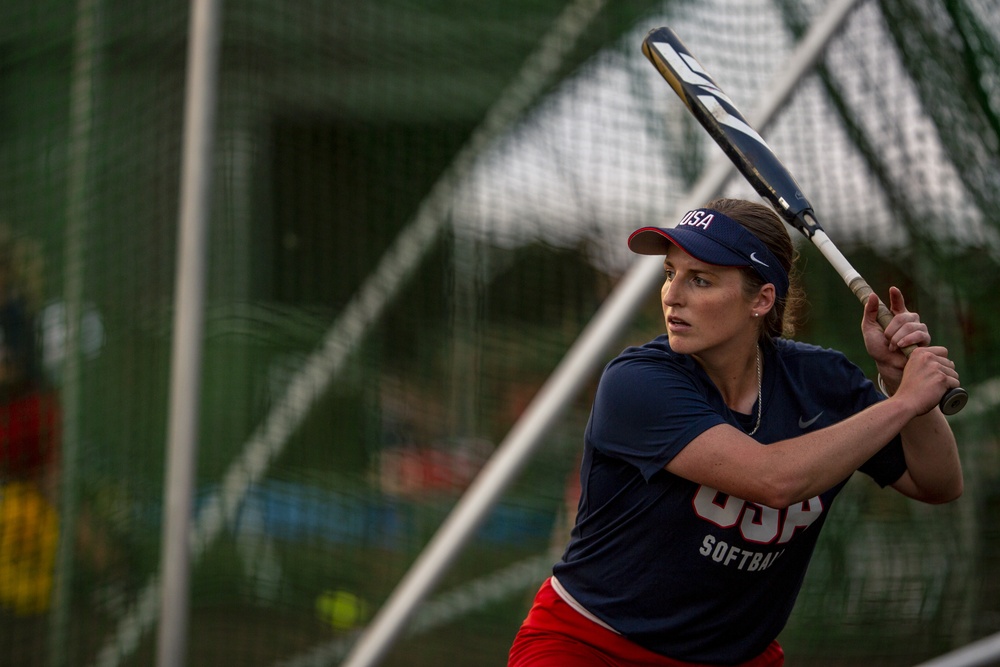 USA Women's National Softball Team practice in Iwakuni City