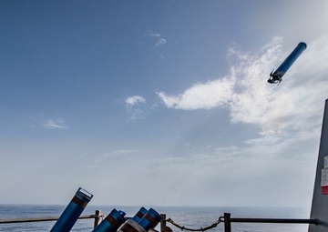 USS Jason Dunham (DDG 109) launches chaff
