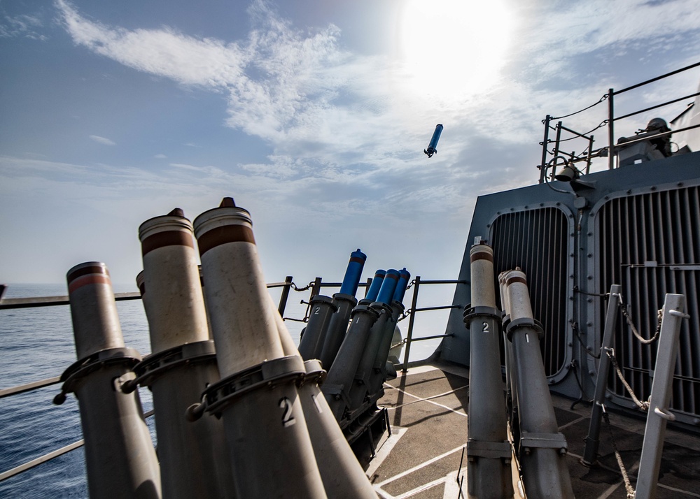 USS Jason Dunham (DDG 109) launches chaff