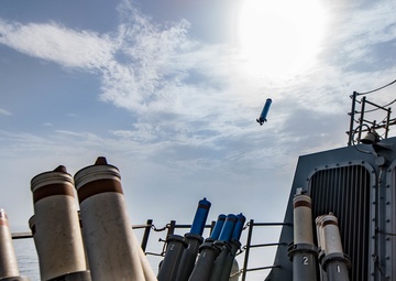 USS Jason Dunham (DDG 109) launches chaff