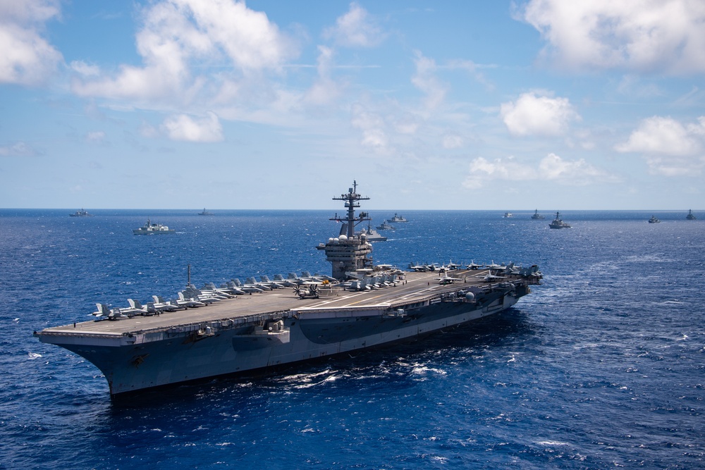 USS Carl Vinson sails with partner nations during RIMPAC