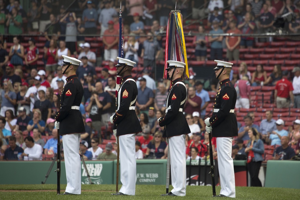 Marines with Marine Barracks Washingon D.C. help open up for the Red Sox