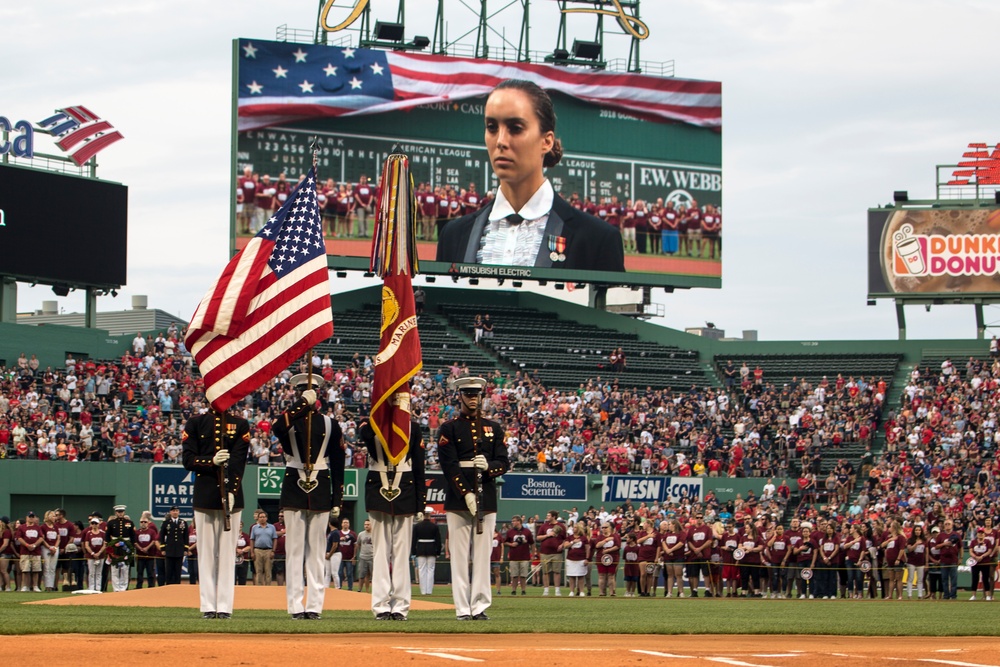 Marines with Marine Barracks Washingon D.C. help open up for the Red Sox
