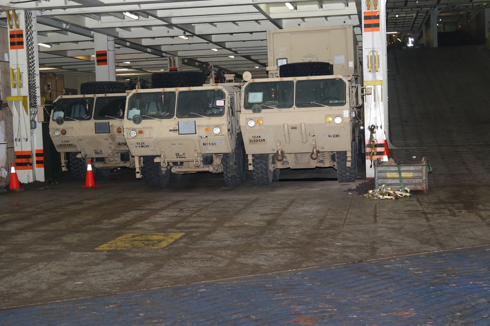 1st Armored Brigade Combat Team, 1st Cavalry Division lands at Port of Antwerp to begin training in Support of Atlantic Resolve
