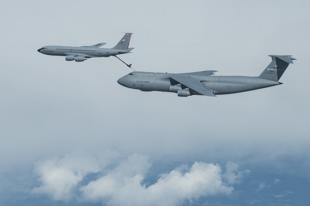 121st ARW KC-135 Stratotanker refuels Dover AFB C-5 Galaxy