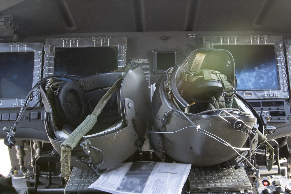 Helmets rest in cockpit