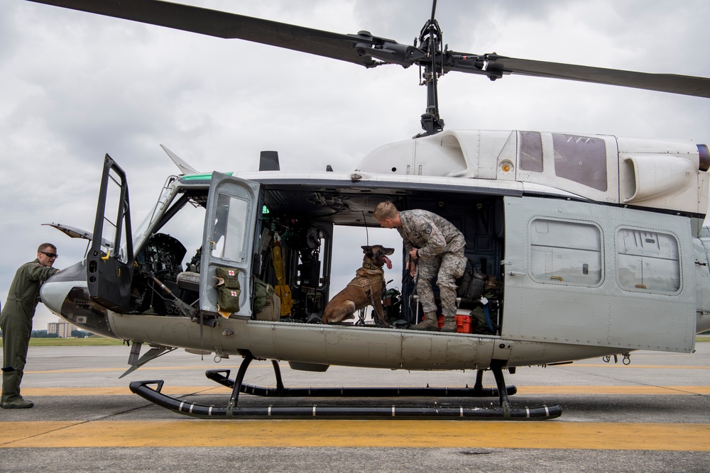 374th MWD's Fly With the 459th Airlift Squadron
